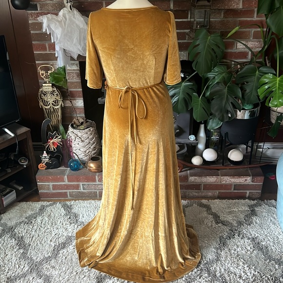 Gold Velvet Wrap Dress - Picture 5 of 8
